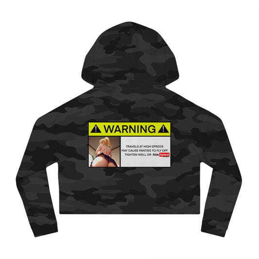 Warning Label Cropped Hooded Sweatshirt